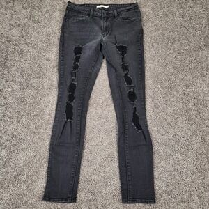 Levi's 711 Skinny Jeans Women 30‎ Black Good Distressed Shredded 18881-0291